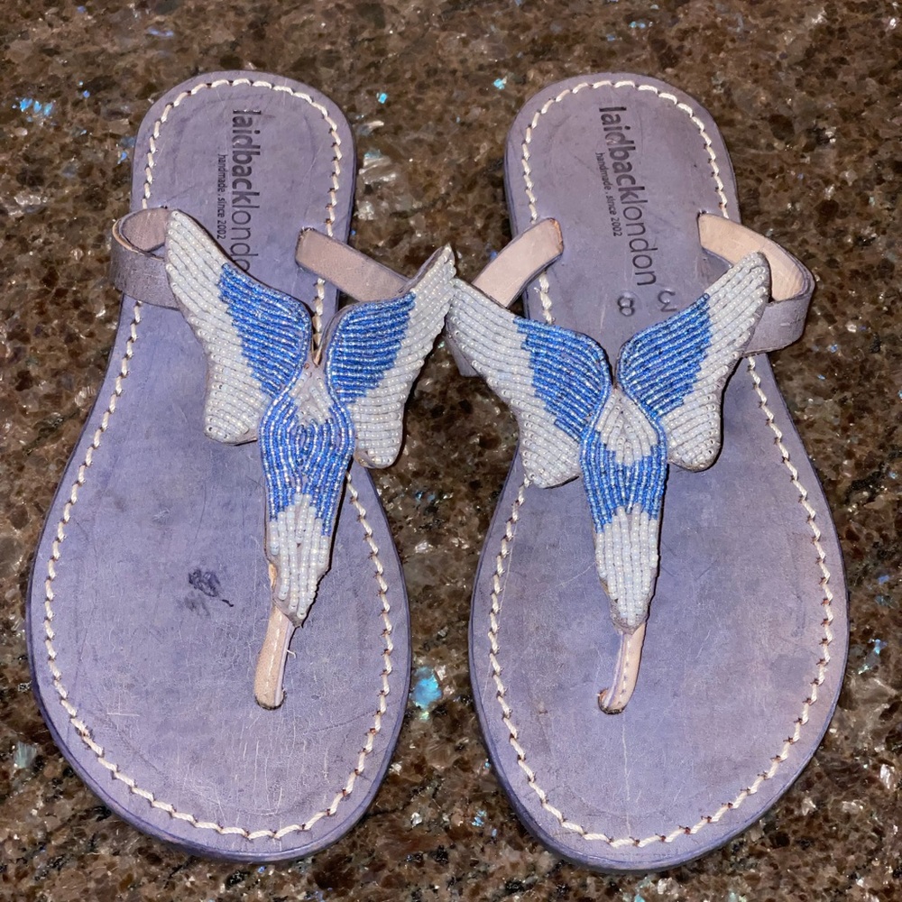 Anthropologie Laidback London blue leather thong sandals